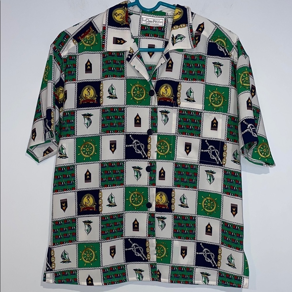 LePetite by Galinda Wang boating themed blouse Sz 8P Yacht Rock!!